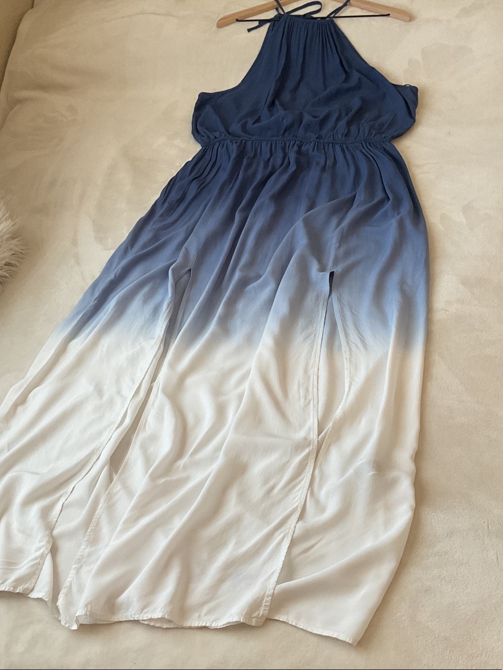 Forever 21 Navy to White Ombre Halter Backless Maxi Dress